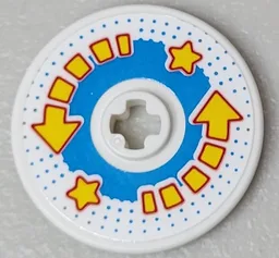 Technic, Disk 3 x 3 with 2 Yellow Stars and Segmented Arrows, Dark Azure Circle and Dots Pattern (Sticker) - Set 10303