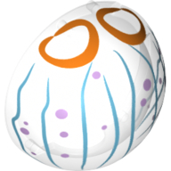 Lego Dome Hemisphere 2 x 2 with Cutout with Blue Lines, Purple Dots and Orange Circles Print / Trans-Clear