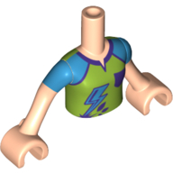 Lego Minidoll Torso Girl with Lime Shirt, Dark Azure Shoulders, with Dark Purple Lines, Pocket, Lightning Bolt / Light Nougat