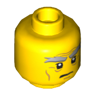 Lego Minifig Head Garmadon (Sensei), Bushy Gray Eyebrows, Wrinkles, Scowl Print [Hollow Stud] / Yellow