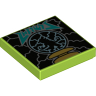 Lego Tile 2 x 2 with Electricity print / Lime