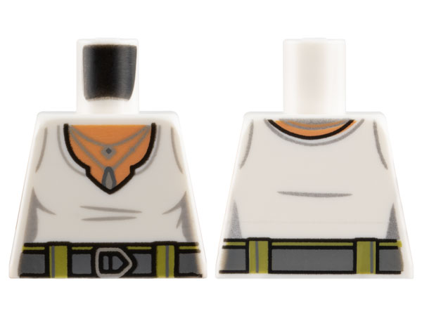 Lego Torso Female Shirt, Dark Bluish Gray Belt with Buckle and Silver Necklaces Pattern