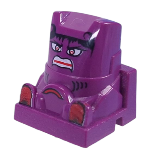 Lego Racer Driver Head, Brick Special 2 x 2 Square, Red Eyes, White Teeth, Black Hair (Loopin) / Purple