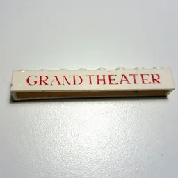 Brick 1 x 8 with 'GRAND THEATER' Thin Red Print / White