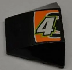 Wedge 4 x 3 Triple Curved No Studs with White Number 4 and White Line on Black and Orange Background Pattern (Sticker) - Set 8125