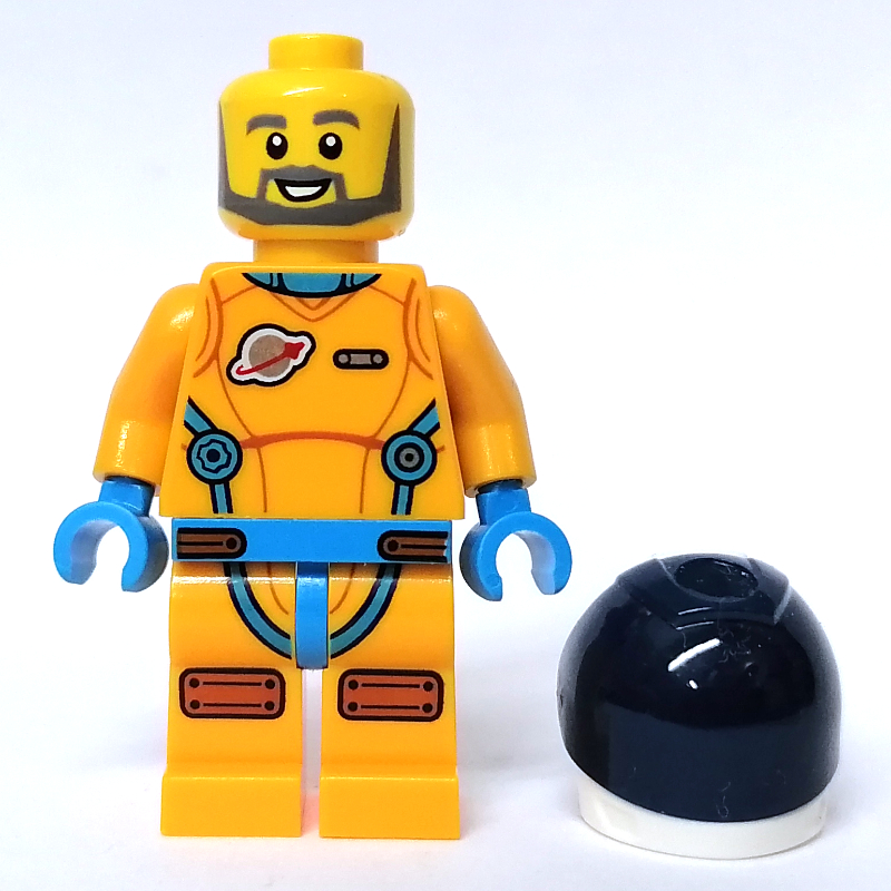 Lego Astronaut, Male, Bright Light Orange Suit, Dark Blue Visor, Beard