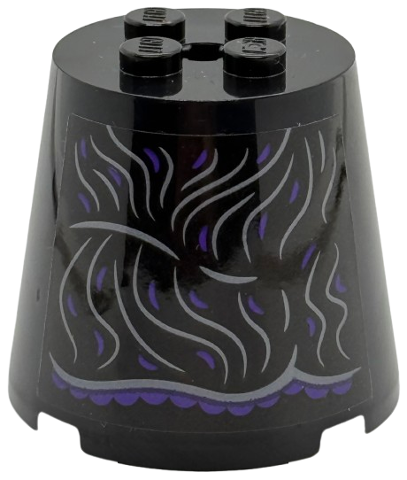 Lego Cone 4 x 4 x 3 with Dark Silver and Dark Purple Curved Lines and Scalloped Dress Hem Pattern (Sticker) - Set 75682