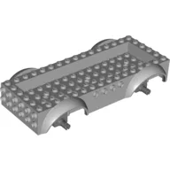 Vehicle Base 8 x 16 with Wheel Arches, Front and Side Studs, and 4 x 14 Recessed Studded Section, 3 Holes, Dark Bluish Gray Wheel Clip Pins / Light Bluish Gray