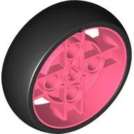 Wheel 43 x 14 with 4 Spokes, Axle Hole, and Black Integral Tire / Coral