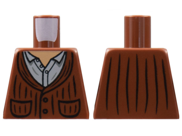 Lego Torso Cardigan with Pockets, Nougat Neck, Light Bluish Gray Shirt Pattern