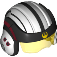 Lego Helmet with Visor U-Wing Pilot, Trans-Yellow Visor, Wide Black Band with Yellow Rebel Insignia on Front Print / White