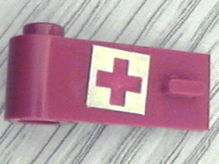 Lego Door 1 x 3 x 1 Left with Red Cross Pattern on White Background (Sticker) - Sets 623-1 / 6364