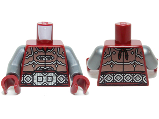 Lego Torso LotR Armor with Belt with Large Silver Buckle and Diamond Pattern / Flat Silver Arms / Dark Red Hands