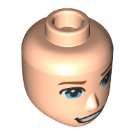 Lego Minidoll Head Male Blue Eyes, Mouth Teeth Stern Grin print / Light Nougat