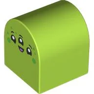 Duplo Brick 2 x 2 x 2 Curved Top with Alien Face with Three Eyes Print / Lime