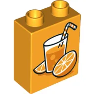 Duplo Brick 1 x 2 x 2 with Lemonade and Orange Print / Bright Light Orange