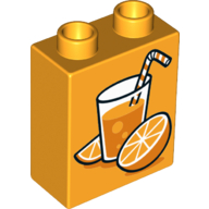 Lego Duplo Brick 1 x 2 x 2 with Bottom Tube - Lemonade and Orange Print / Bright Light Orange