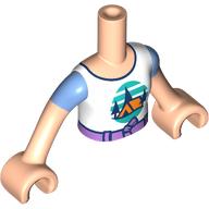 Lego Minidoll Torso Girl with Medium Lavender Belt, Orange Tent, Dark Blue Trees, Dark Turquoise Sky, Ground print, Light Nougat Arms and Hands / Light Nougat