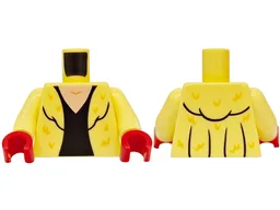 Torso Coat with Bright Light Orange Swirls / Fur, Black Collar Outline and Dress, Light Nougat Neck, Fold Lines on Back Pattern / Bright Light Yellow Arms / Red Hands