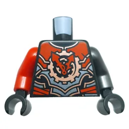 Torso, Odd Arms, Red/Silver/Copper Armor, Gears/Clock with Red Dials Print, Left Pearl Titanium Arm, Right Red Arm, Black Hands / Black