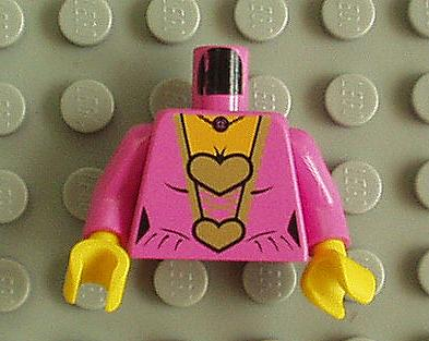 Lego Torso Female Bodice with Two Gold Hearts, Necklace Pattern / Dark Pink Arms / Yellow Hands