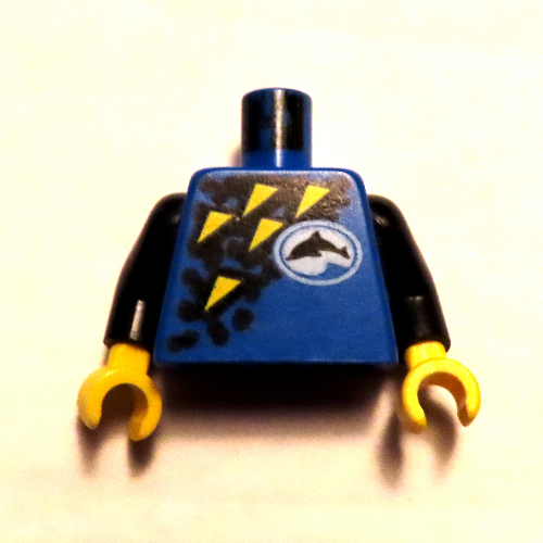 Lego Torso Wetsuit with Divers Dolphin Logo and Yellow Triangles Print, Black Arms, Yellow Hands / Blue