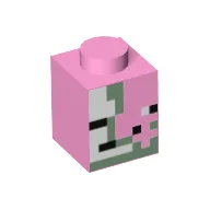 Brick 1 x 1 with Minecraft Zombie Pigman Face Print / Bright Pink