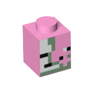 Lego Brick 1 x 1 with Minecraft Zombie Pigman Face Print / Bright Pink