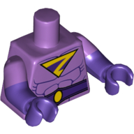 Lego Torso, Dual Molded Arms, Muscles, Wonder Twin Zan Logo Print, Medium Lavender Sleeves Pattern, Dark Purple Arms and Hands / Medium Lavender