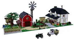 Big Farm with living house, barn, wind wheel, tree, tractor and transporter
