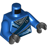 Lego Torso Robe with Silver Buckles and Lightning Power Emblem Print, Blue Arms, Black Hands / Blue