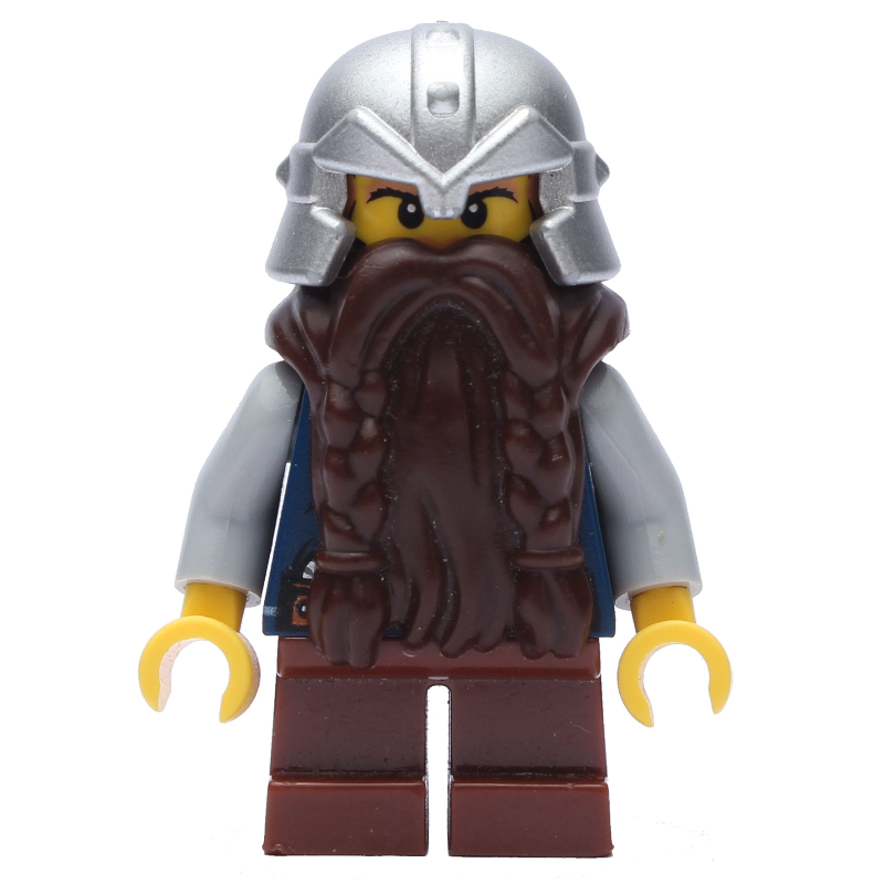 Lego Dwarf, Dark Brown Beard, Metallic Silver Helmet