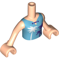 Lego Minidoll Torso Girl with Medium Azure Top with Dark Purple Clasp, White and Dark Purple Palm Trees Print, Light Nougat Arms with Hands / Light Nougat