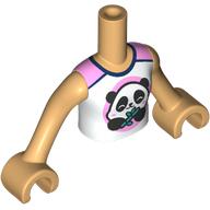 Lego Minidoll Torso Girl with Warm Tan Arms and Hands with White/Bright Pink Top, Panda print / Warm Tan