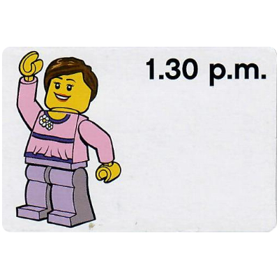 Lego Activity Card, Time-Teaching 12-Hour Clock 1.30 p.m., Female / [No Color/Any Color]