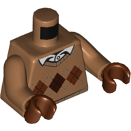 Lego Torso Argyle Sweater with White Shirt Collar print, Medium Nougat Arms, Reddish Brown Hands / Medium Nougat