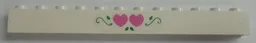 Brick 1 x 12 with Two Dark Pink Hearts and Green Leaves Pattern (Sticker) - Set 5890
