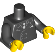 Lego Torso Pinstriped Suit Jacket and White Tie Print, Black Arms, Yellow Hands / Black