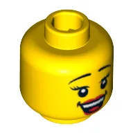 Minifig Head Red Cheerleader, Thin Eyebrows, Eyelashes, Red Lips and Open Smile Print / Yellow