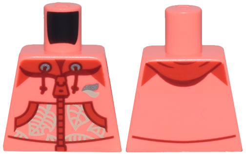 Lego Torso Hoodie with Red Pockets, Zipper, and Hood, Dark Red String Ends, Light Bluish Gray and Silver Waves and Leaves Pattern