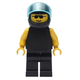 Man, Plain Black, Black Helmet with Visor, Sunglasses