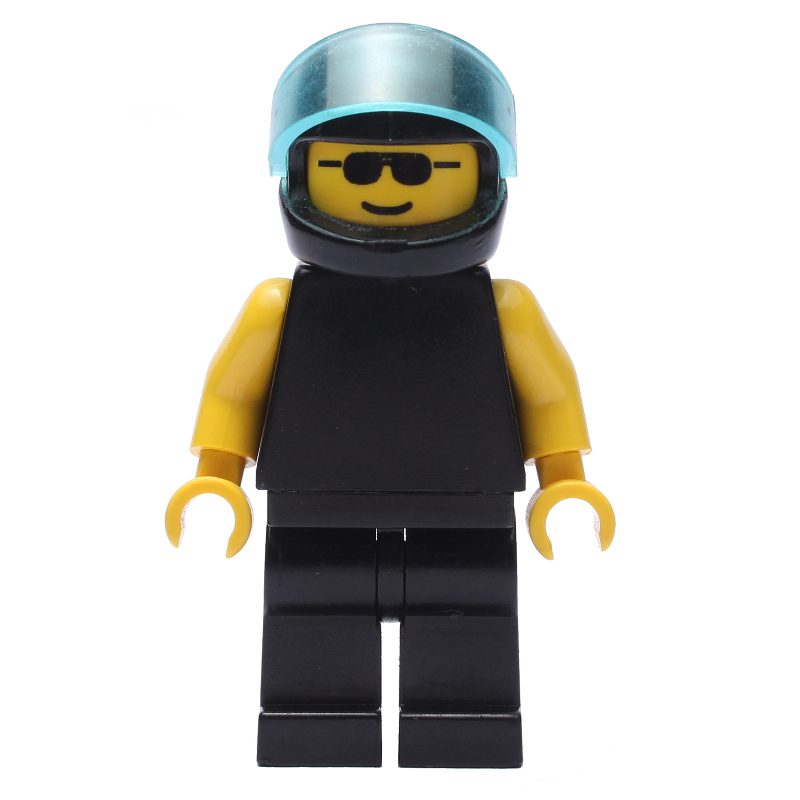 Lego Man, Plain Black, Black Helmet with Visor, Sunglasses