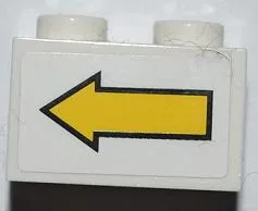 Brick 1 x 2 with Yellow Left Arrow and Black Border Pattern (Sticker) - Set 8186