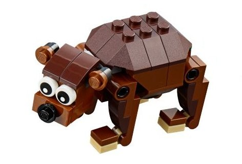 Lego Bear with Black Eyes with Pupils Pattern and Reddish Brown Round Plate Ears - Brick Built