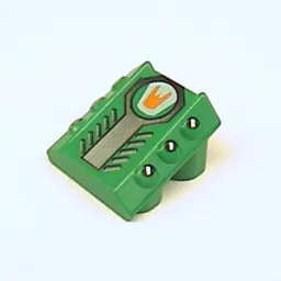 Brick Sloped 2 x 2 No Studs, with 3 Side Pistons Raised Edges and Scratch Print / Green