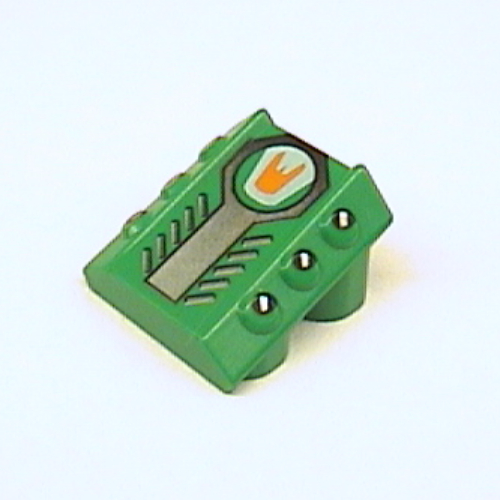 Lego Brick Sloped 2 x 2 No Studs, with 3 Side Pistons Raised Edges and Scratch Print / Green