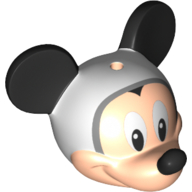 Lego Minifig Head Special with Black Mouse Ears and Nose, Light Bluish Grey Helmet print (Mickey Mouse) / Light Nougat