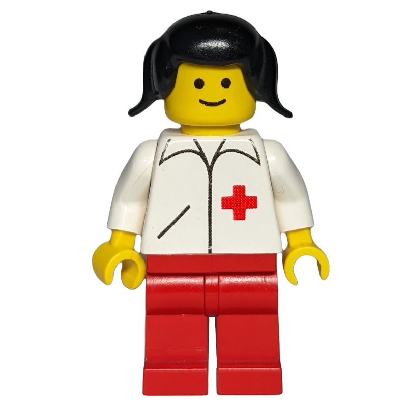 Lego Doctor, Woman, White Jacket with Red Cross, Black Hair