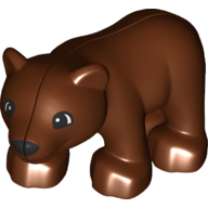 Lego Duplo Animal Bear Cub, New Style, Semi-circular Eyes Print / Reddish Brown