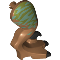 Lego Animal Body Part, Dinosaur, Raptor Leg, Right, with Pin, Black Claws and Medium Azure Stripes over Olive Green Print